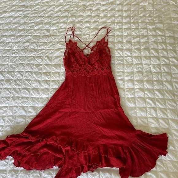 Free People Adela red orange lace boho mini dress - Picture 3 of 10